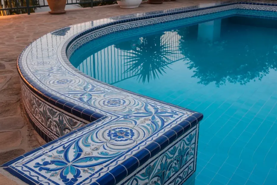 Blue Mosaic Pool Tile Designs | Ornate Floral Borders for Luxury Pools | Backyard Inspiration