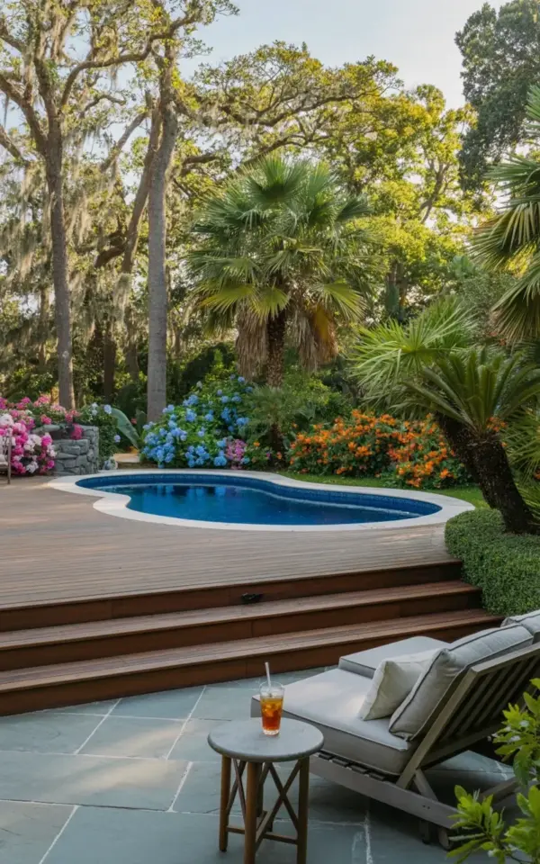 Budget Backyard Pool Ideas - Cozy Lounge Chair & Simple Wooden Deck