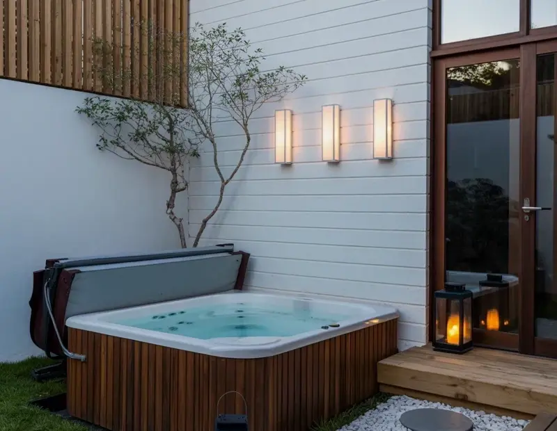 Hot Tub Deck Inspo: Shiplap Walls, River Rocks & Lanterns