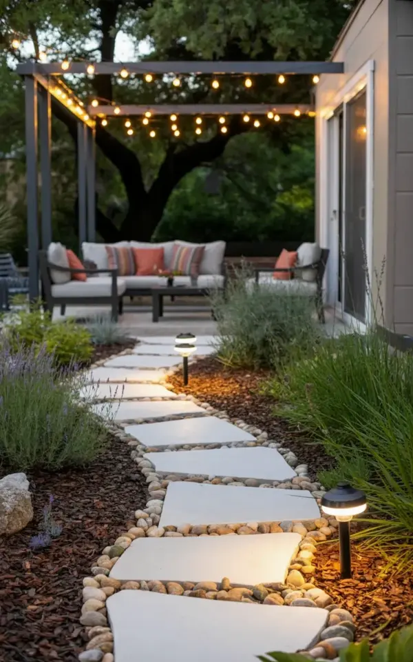 Solar Garden Path Lights + Stepping Stone Walkway with Lavender