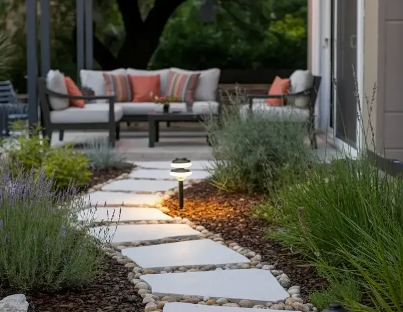 Solar Garden Path Lights + Stepping Stone Walkway with Lavender